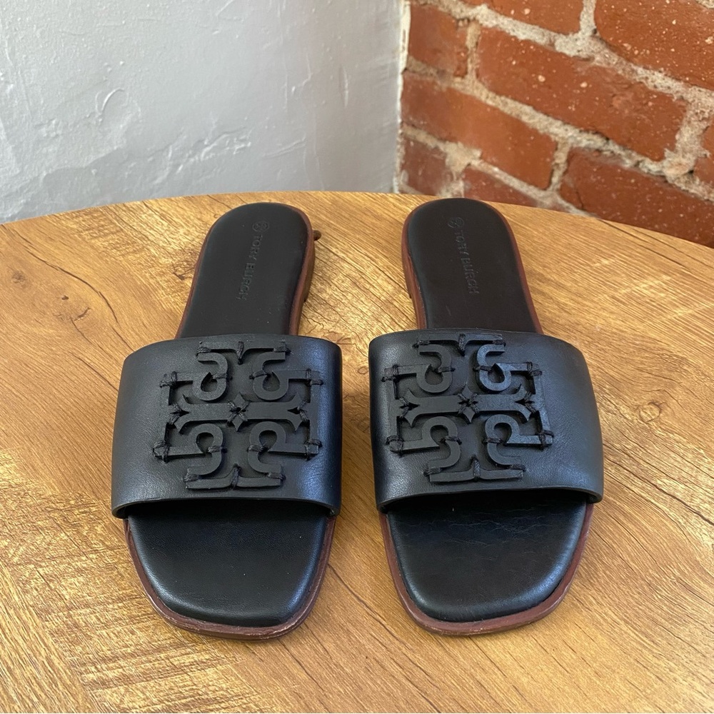Tory Burch Black Leather Slide Sandals Size 7